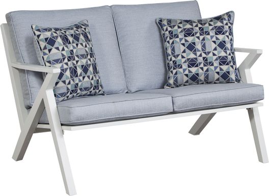 Acadia White Outdoor Loveseat with Hydra Cushions