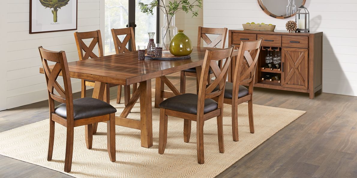 Acorn Cottage Brown 7 Pc Dining Room with X Back Chairs