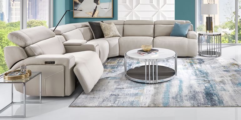 Alessio Light Gray Leather 6 Pc Dual Power Reclining Sectional