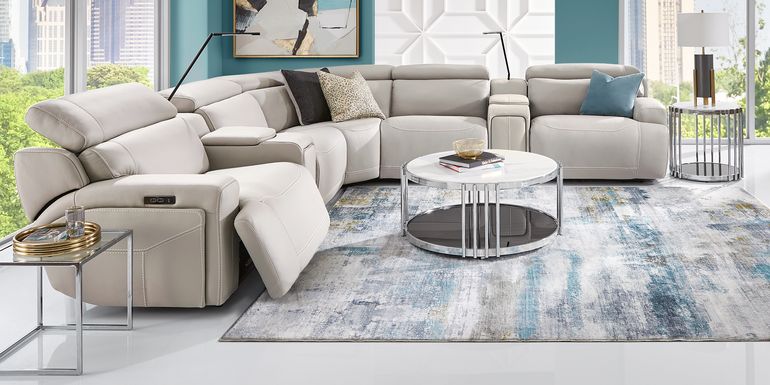 Alessio Light Gray Leather 7 Pc Dual Power Reclining Sectional