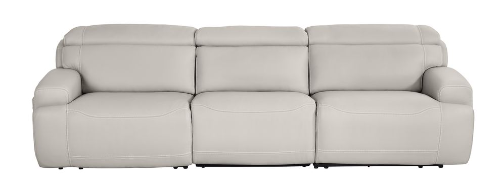 Alessio Light Gray Leather Dual Power Reclining Sofa