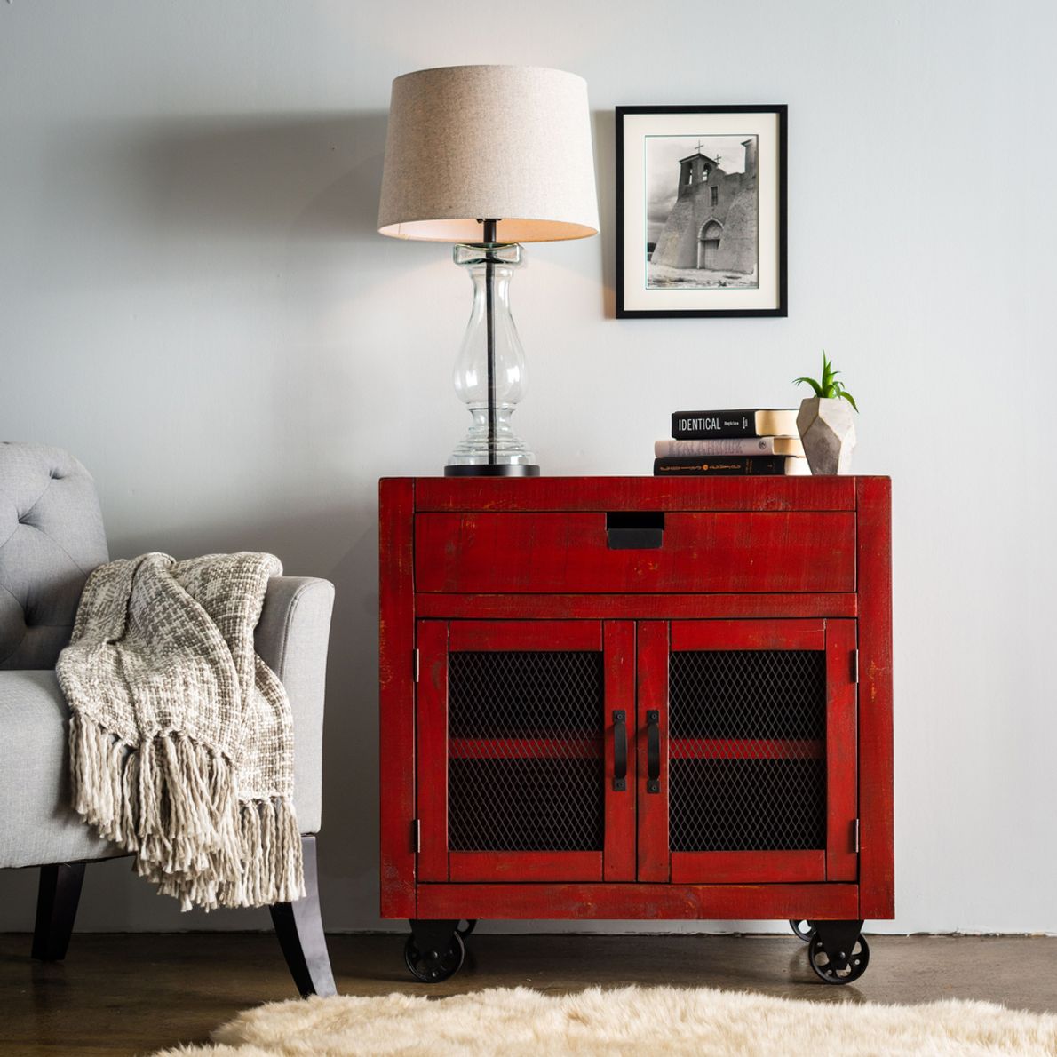 Red on sale accent cabinet