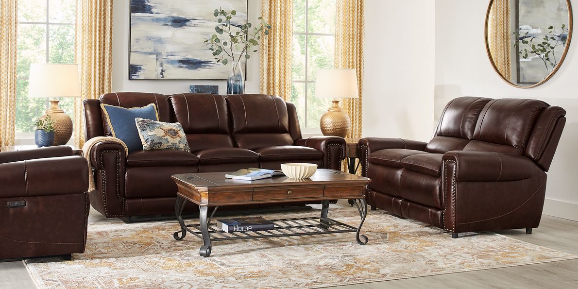 Amesbury Brown Leather 5 Pc Living Room