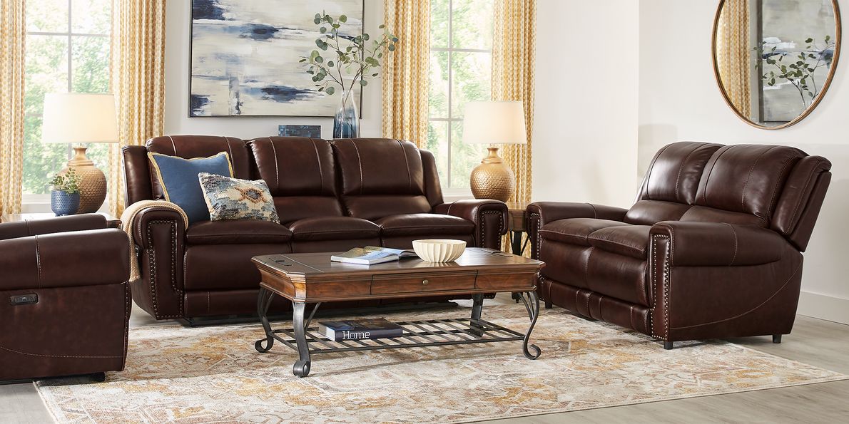 Top grain leather living deals room set