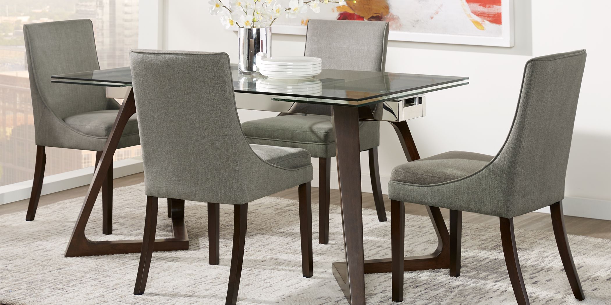 Amhearst Brown 5 Pc Rectangle Dining Set with Graphite Chairs
