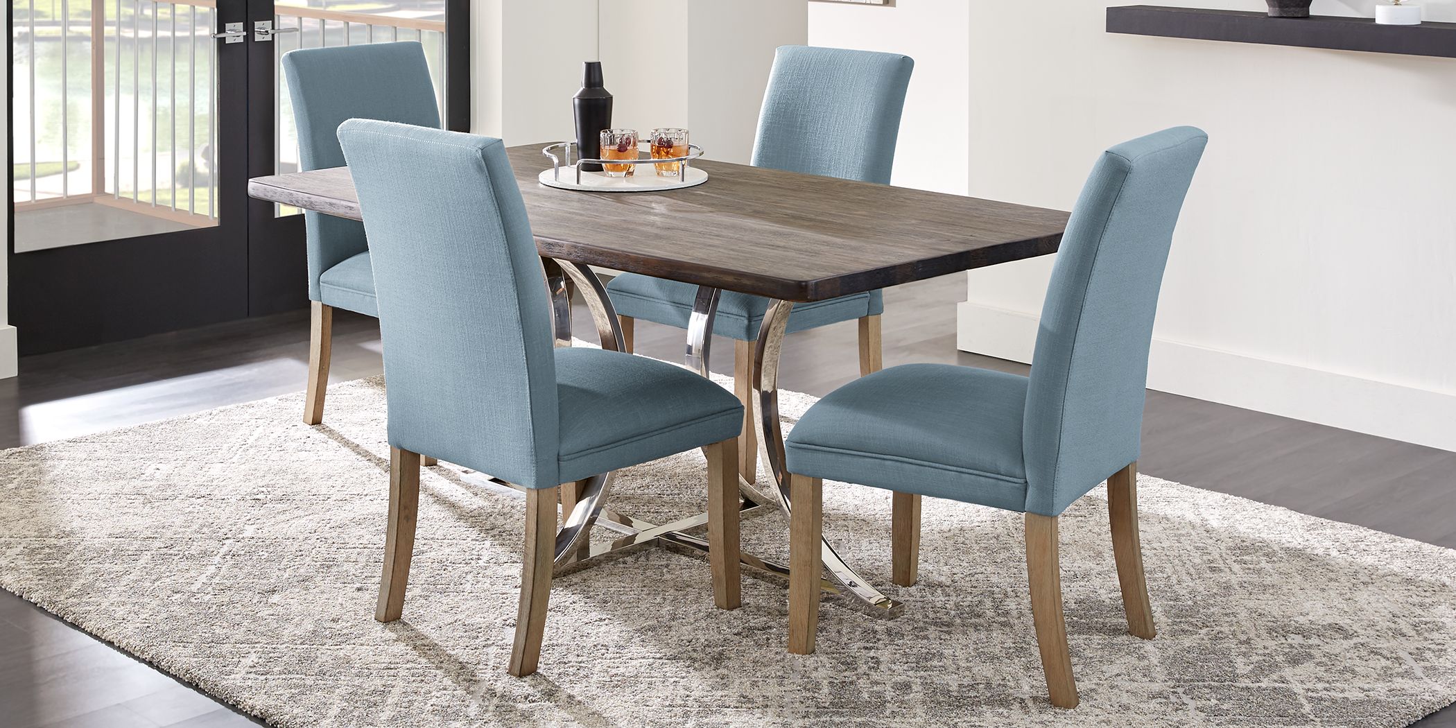 Arland Dark Brown 5 Pc Rectangle Dining Room with Blue Chairs