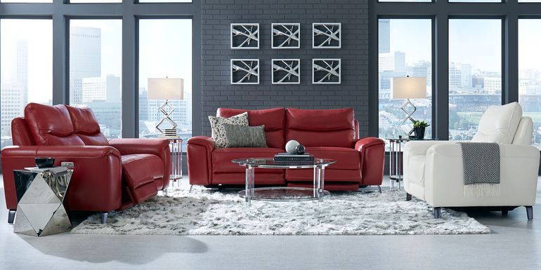 Astoria Heights Red Leather 3 Pc Power Reclining Living Room