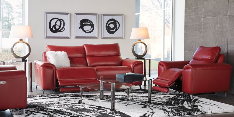 Astoria Heights Red Leather 5 Pc Power Reclining Living Room