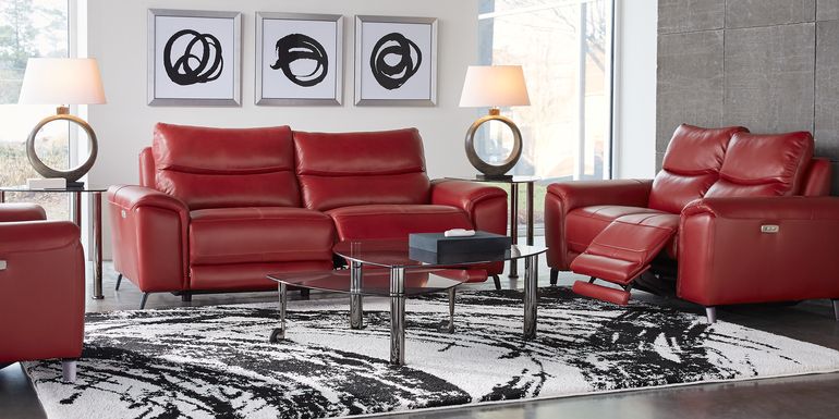 Astoria Heights Red Leather 5 Pc Power Reclining Living Room