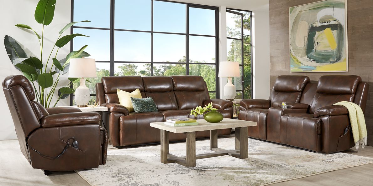 Brown reclining online living room set