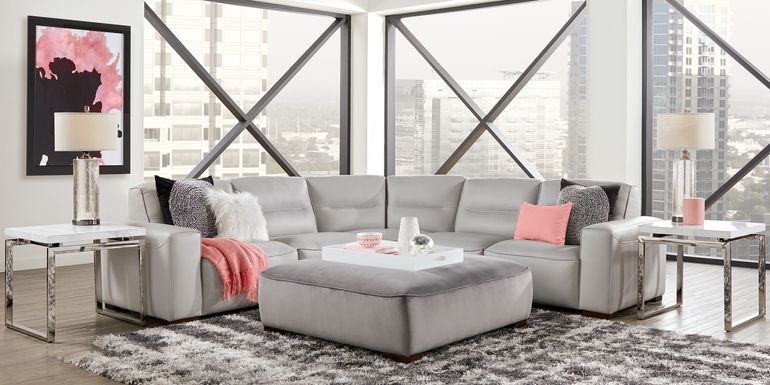Bartello Gray 3 Pc Leather Sectional