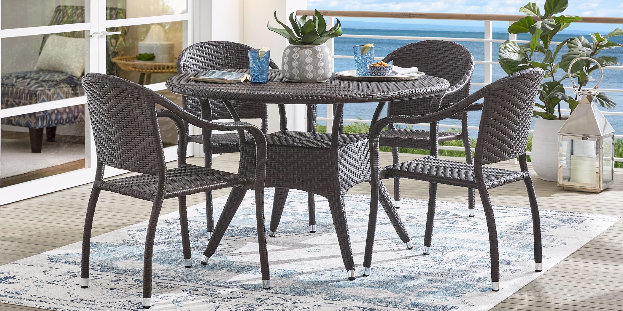 Bay Terrace Brown Wicker 5 Pc 48 in. Round Outdoor Dining Set