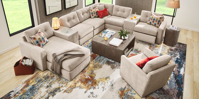 Beige 8 Pc Power Reclining ModularOne with Media Consoles