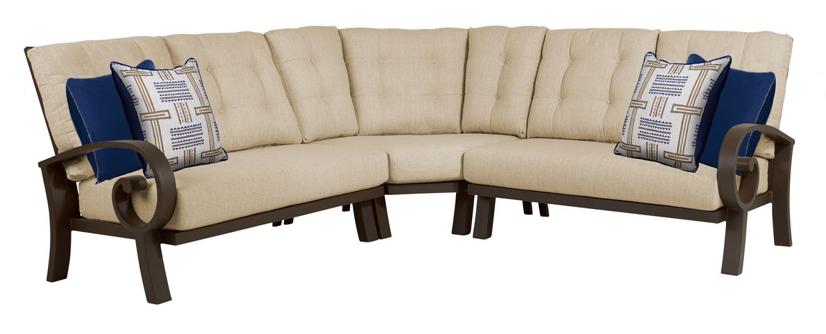 Bermuda Bay Aged Bronze Outdoor 3 Pc Sectional with Straw Cushions