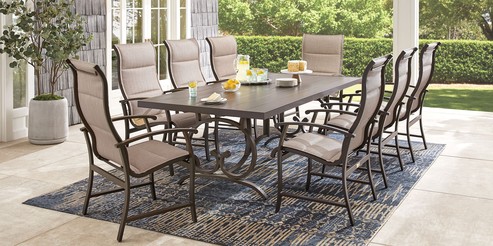 Bermuda Breeze Aged Bronze 9 Pc Outdoor 90 in. Rectangle Dining