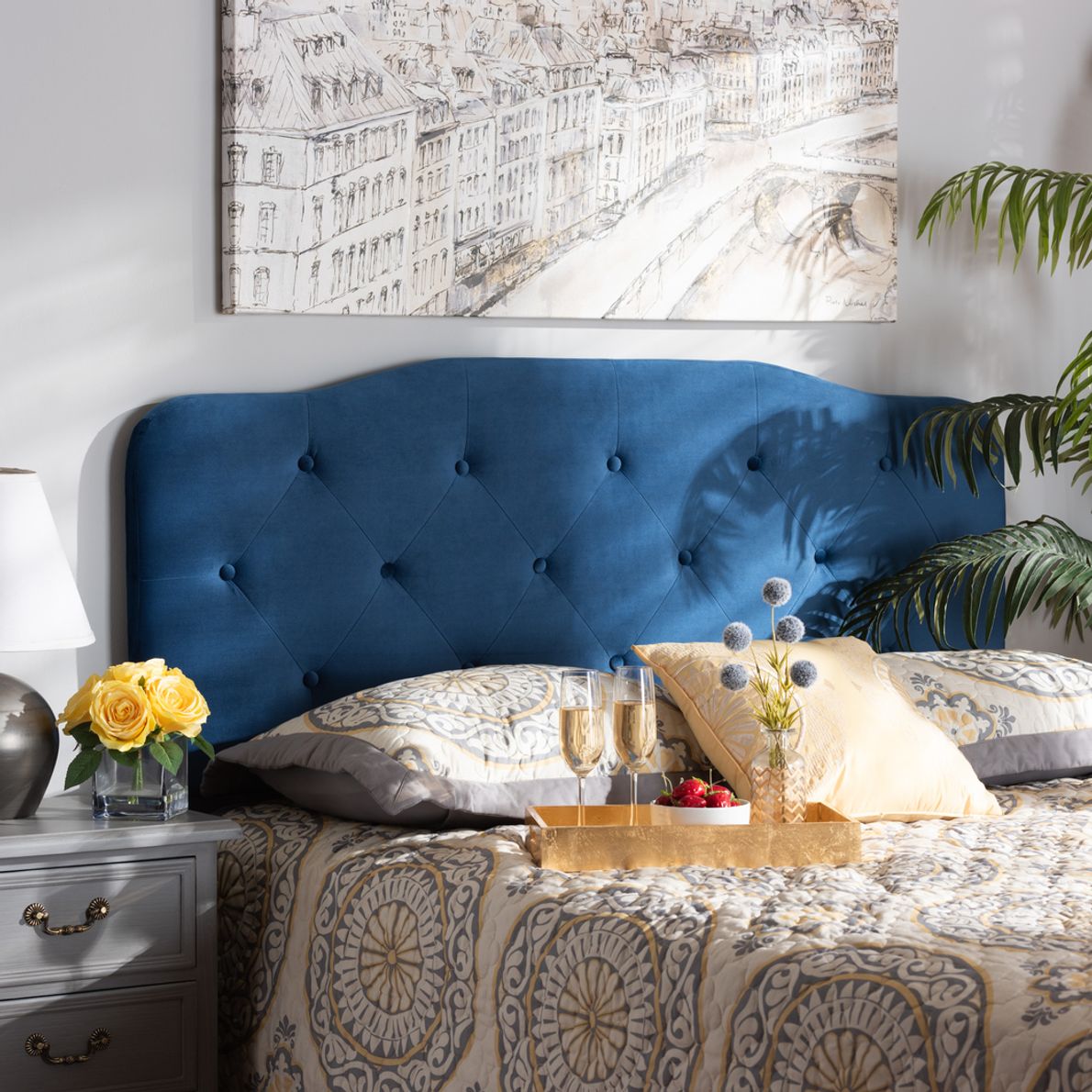 Navy deals tufted headboard