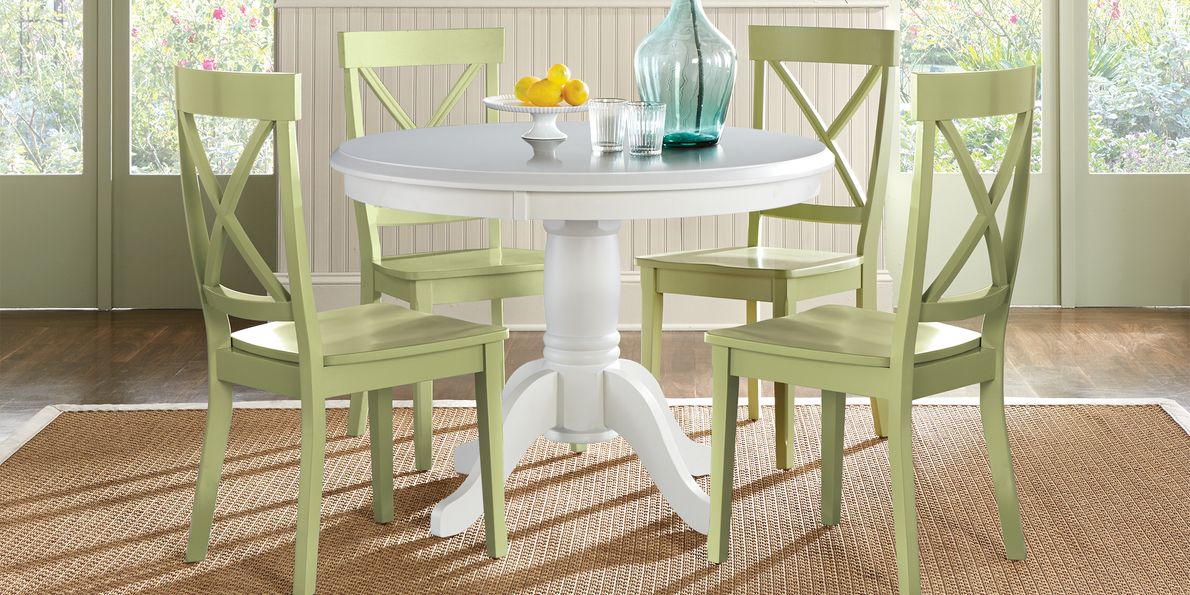 Round dining table with best sale green chairs