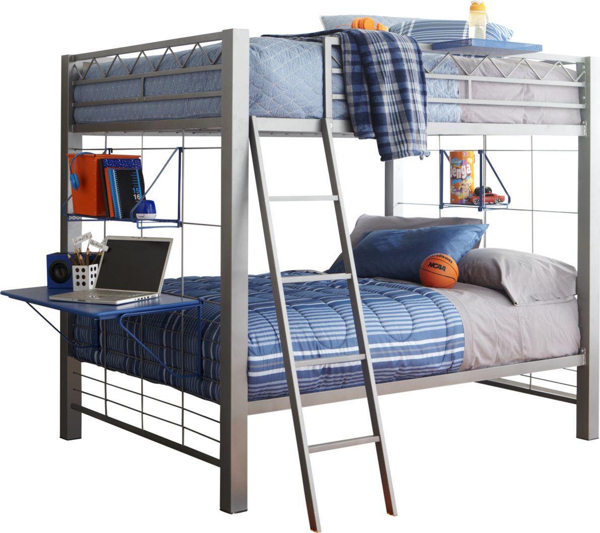 Build a Bunk Gray Twin Twin Bunk Bed with Blue Accessories