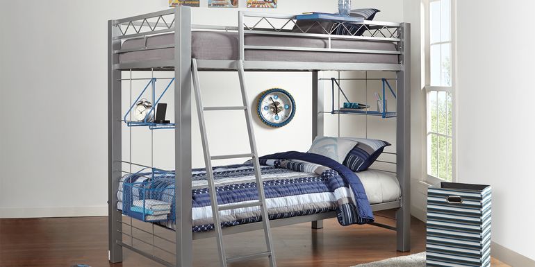 Build-a-Bunk Gray Full/Full Bunk Bed with Blue Accessories
