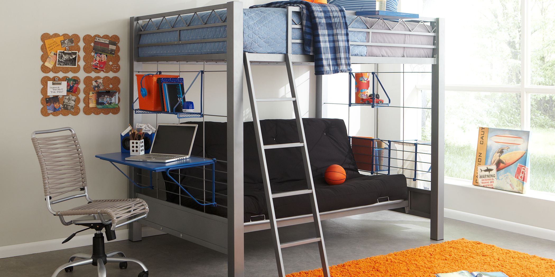 BuildaBunk Gray Full/Futon Loft Bed with Blue Accessories Rooms To Go