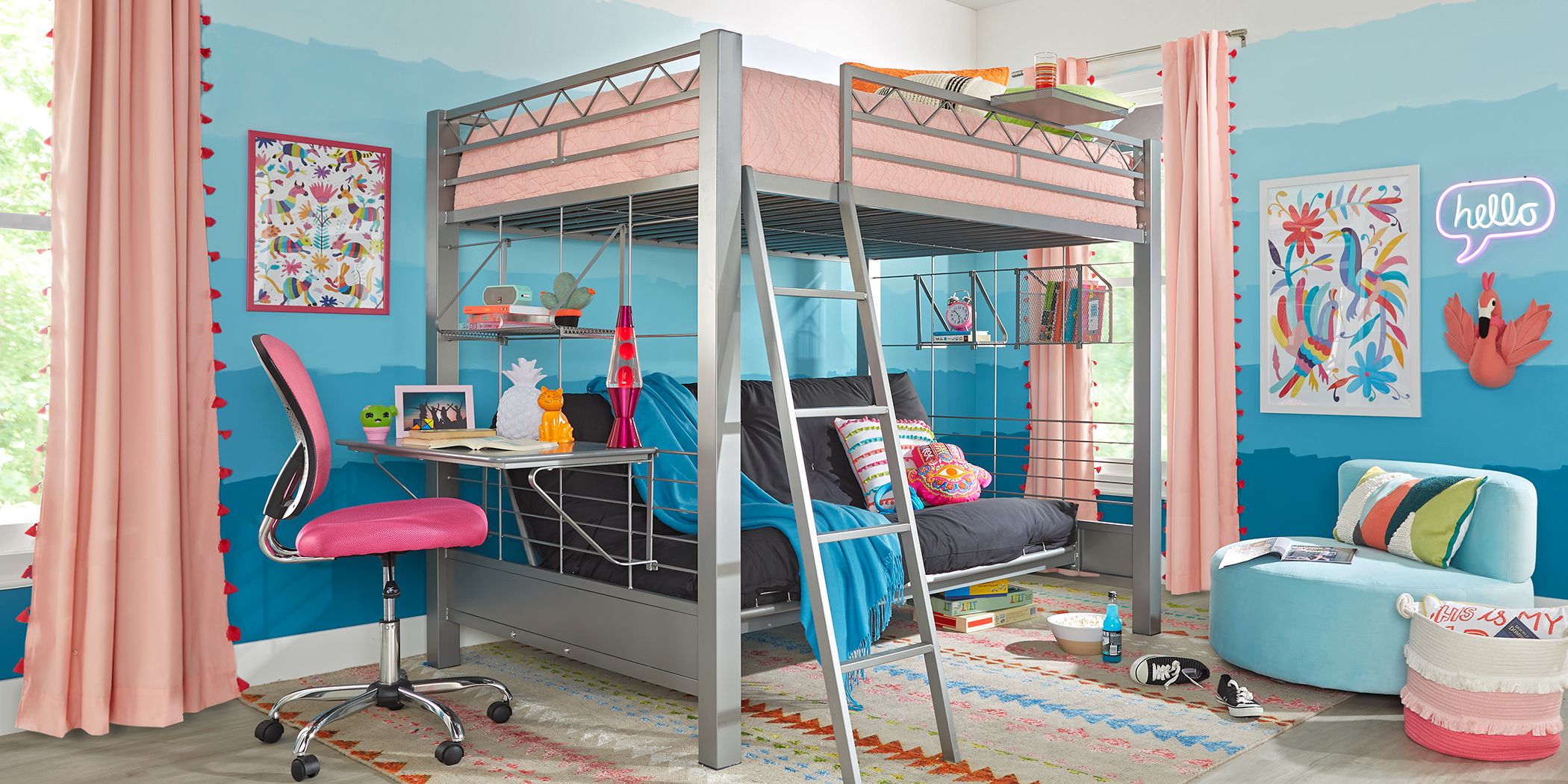 Bunk bed shop with futon underneath