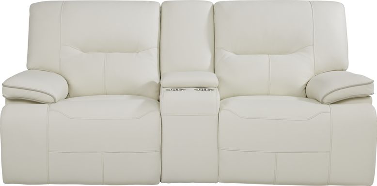 Cindy Crawford Home Caletta Off-White Leather Power Reclining Console Loveseat