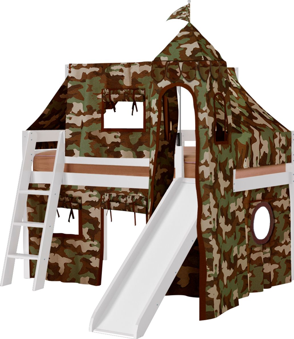 Camo Cabin White Jr. Tent Loft Bed with Slide Top Tent and Tower