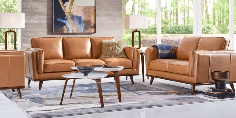 Cassina Court Caramel Leather 3 Pc Living Room