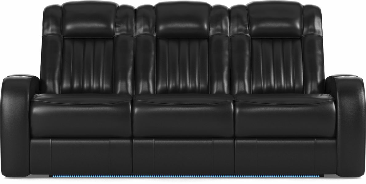 Panther black leather dual deals power reclining sofa