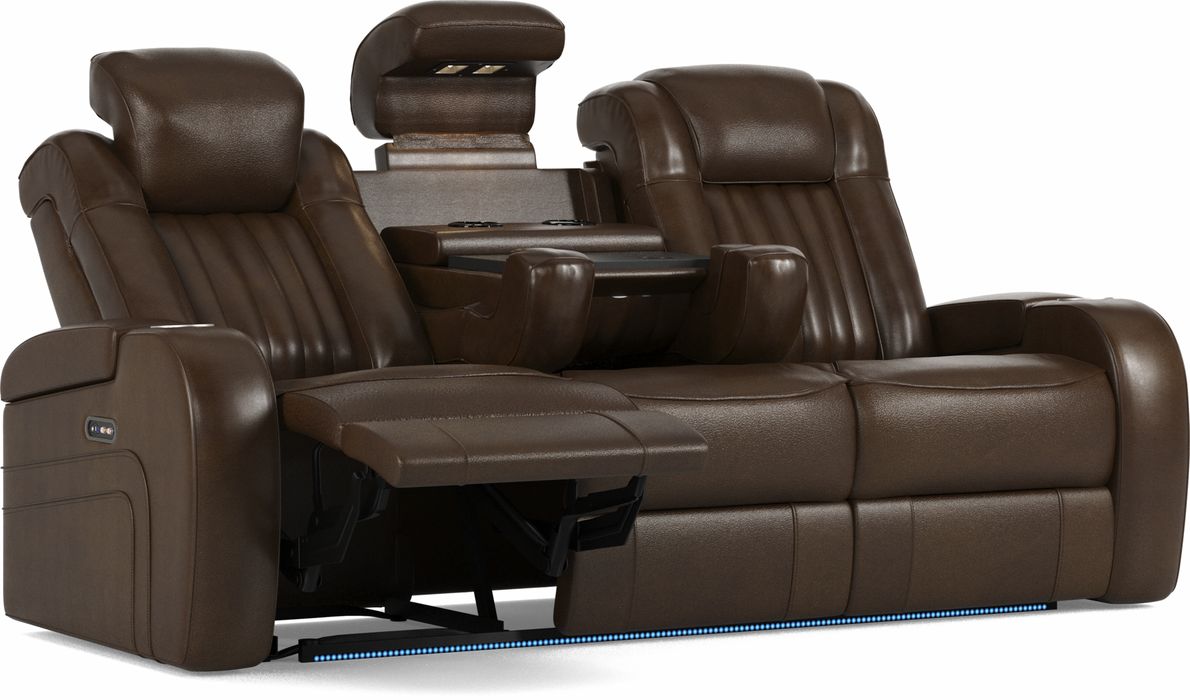 Cenova Brown Leather Dual Power Reclining Sofa Rooms To Go