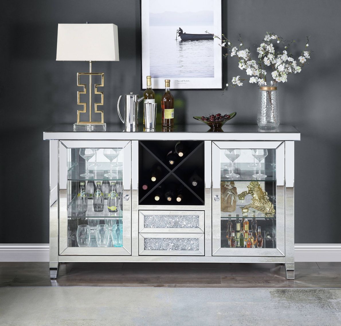 Silver wine cabinet sale