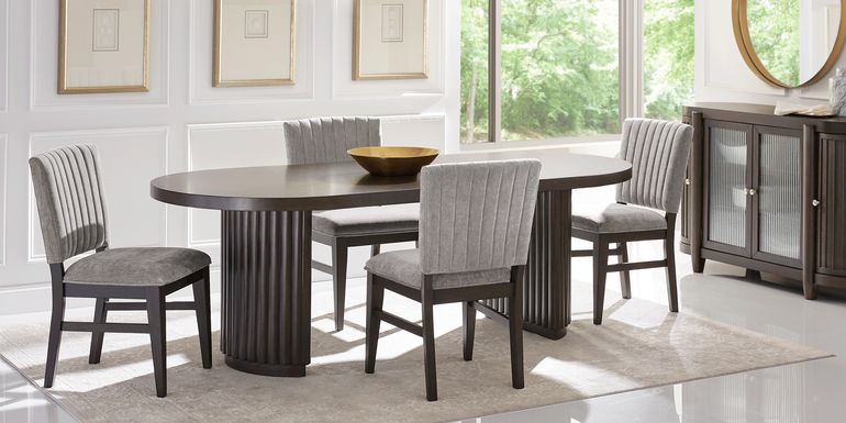 Cheetham Hill Espresso 90 in. 8 Pc Dining Room with Gray Chairs