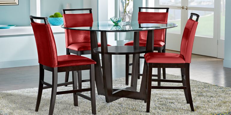 Ciara Espresso 5 Pc 48" Round Counter Height Dining Set with Red Stools