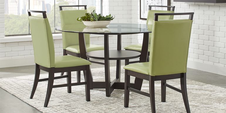 Ciara Espresso 5 Pc 48" Round Dining Set with Green Chairs