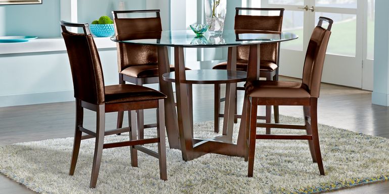 Ciara Espresso 5 Pc 54" Round Counter Height Dining Set with Brown Stools
