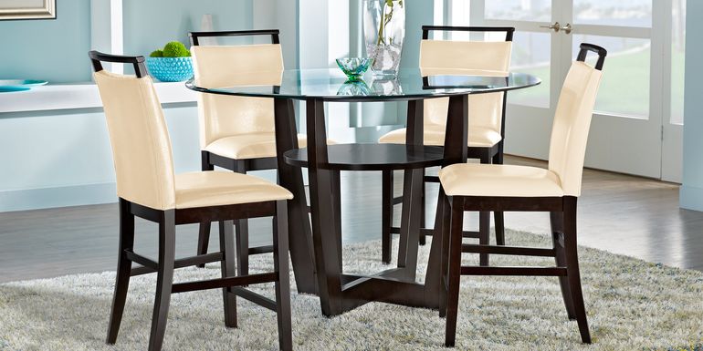 Ciara Espresso 5 Pc 54" Round Counter Height Dining Set with Cream Stools