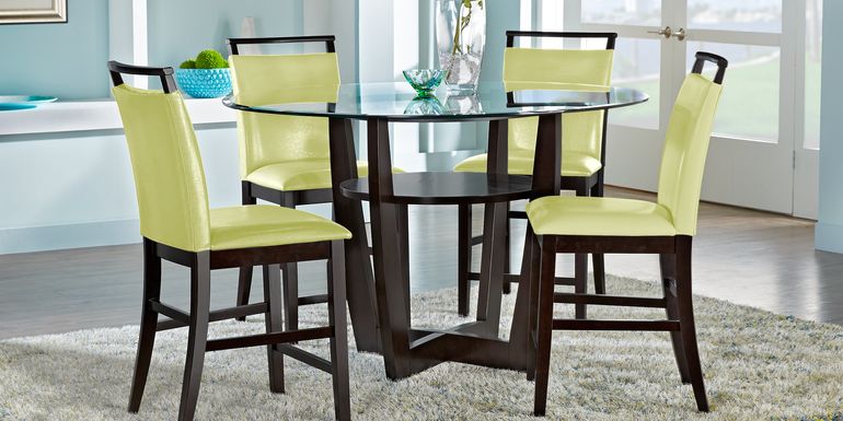 Ciara Espresso 5 Pc 54" Round Counter Height Dining Set with Green Stools