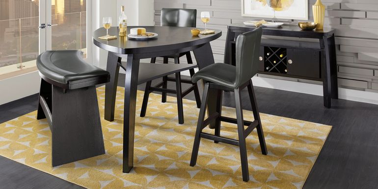 Cider Creek Chocolate 4 Pc Bar Height Dining Room With Gray Stools and Curved Bench