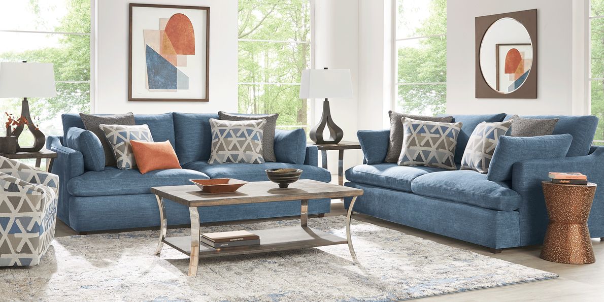 Denim blue and grey store living room