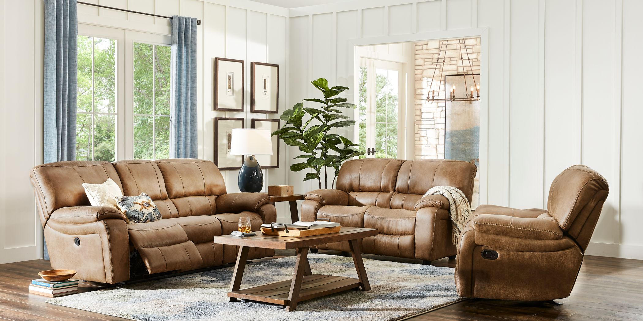 Cindy Crawford Alpen Ridge Silt Brown Microfiber Non-Power Reclining Sofa - Rooms  To Go