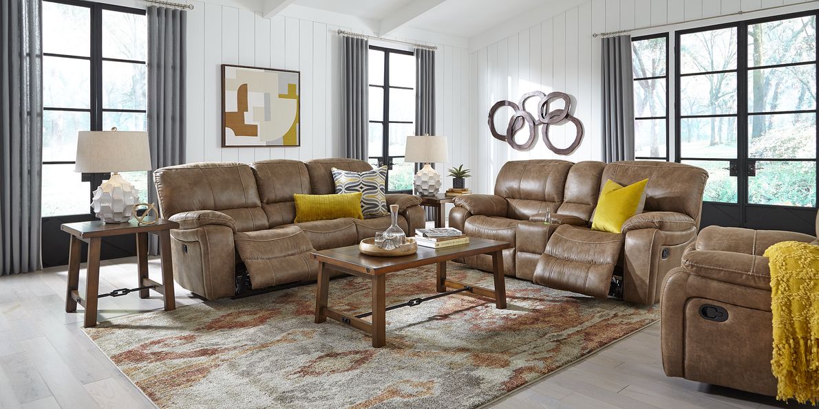 Cindy crawford home alpen ridge deals tan reclining glider console loveseat