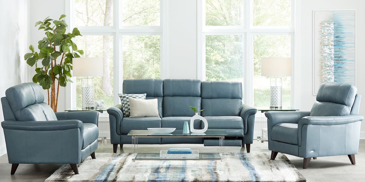 Blue leather reclining deals loveseat