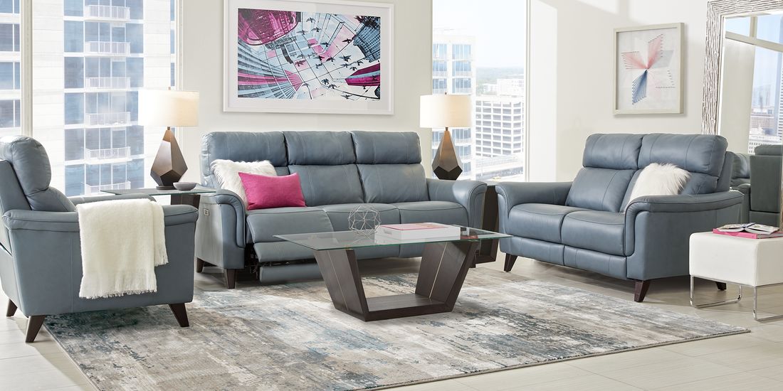 Cindy Crawford Home Avezzano Blue 7 Pc, Cindy Crawford Home Leather Sofa
