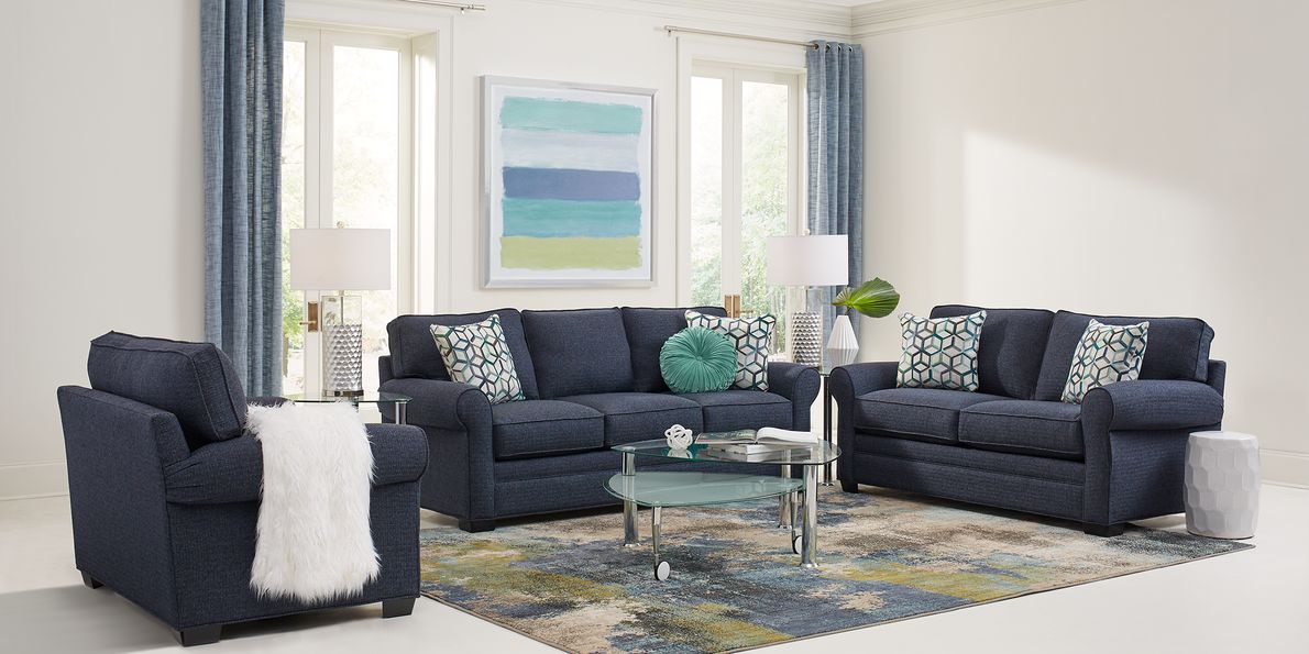 Cindy Crawford Bellingham Midnight Blue Textured Sofa - Rooms To Go