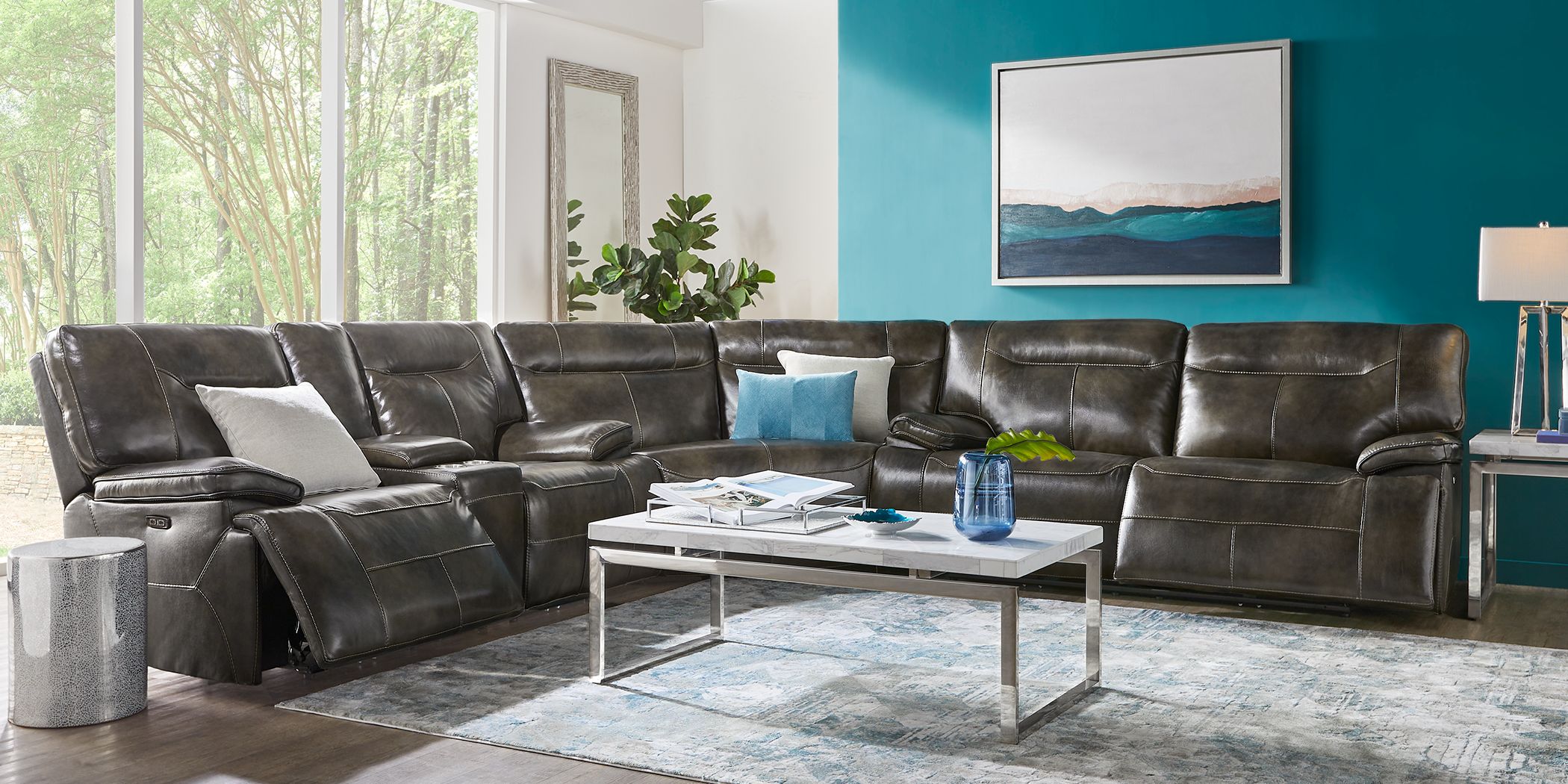 Gray leather 2024 power reclining sectional