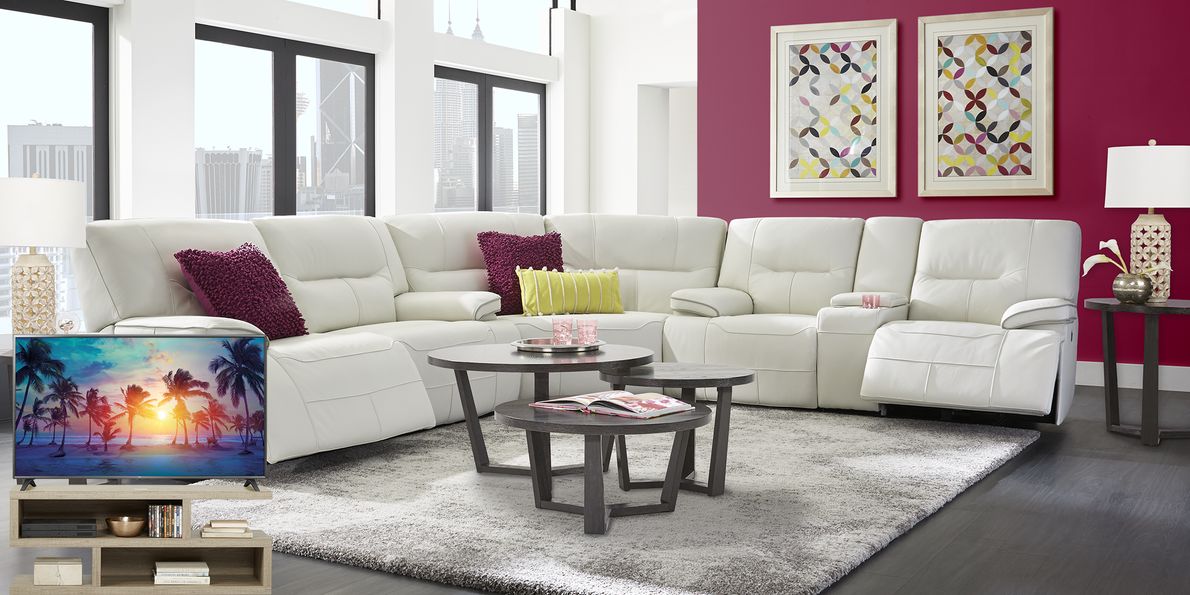 Off white deals leather reclining sofa