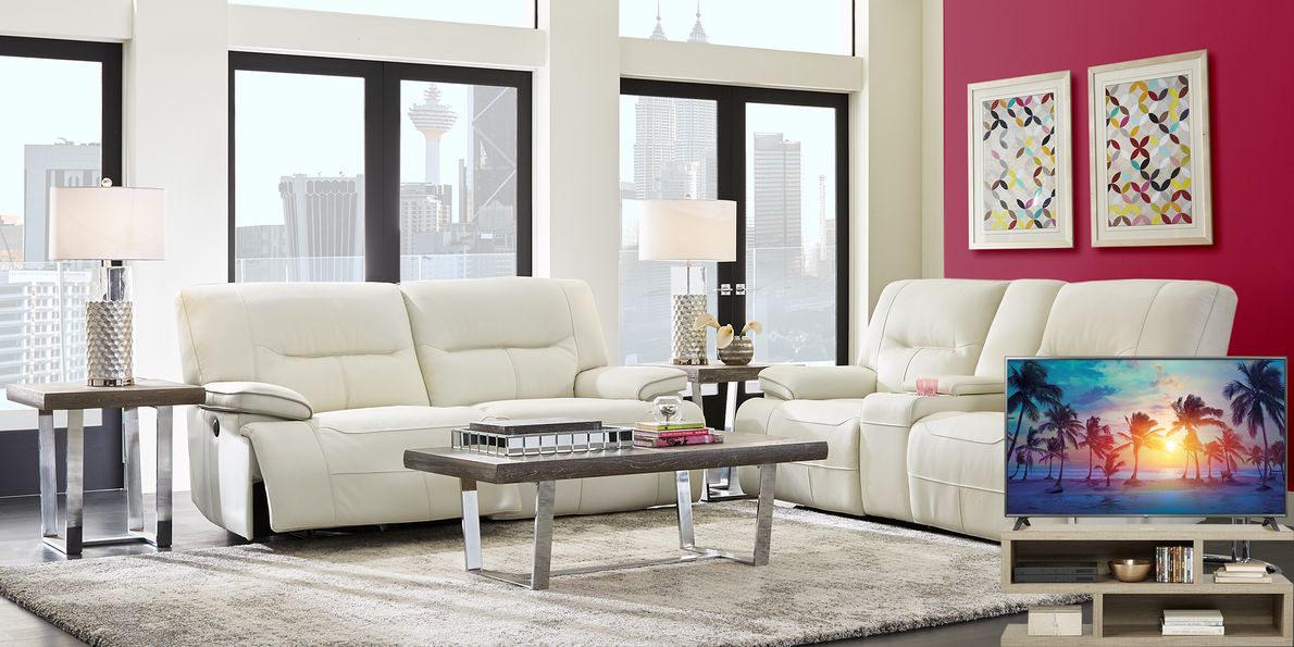 White leather reclining living deals room set