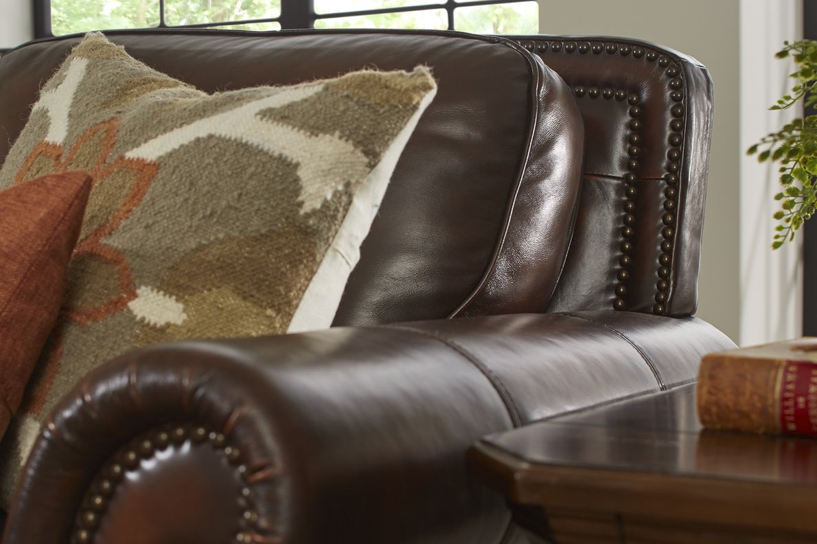 Cindy crawford home calvano clearance brown leather sofa