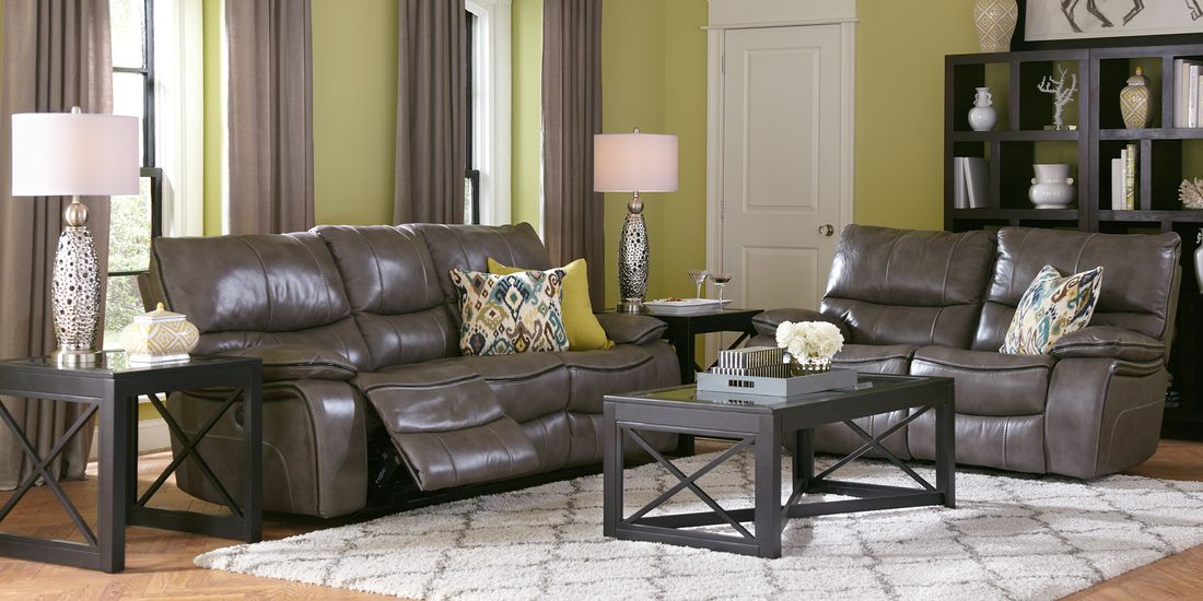 Cindy Crawford Home Gianna Gray Leather, Crawford Leather Reclining Sofa