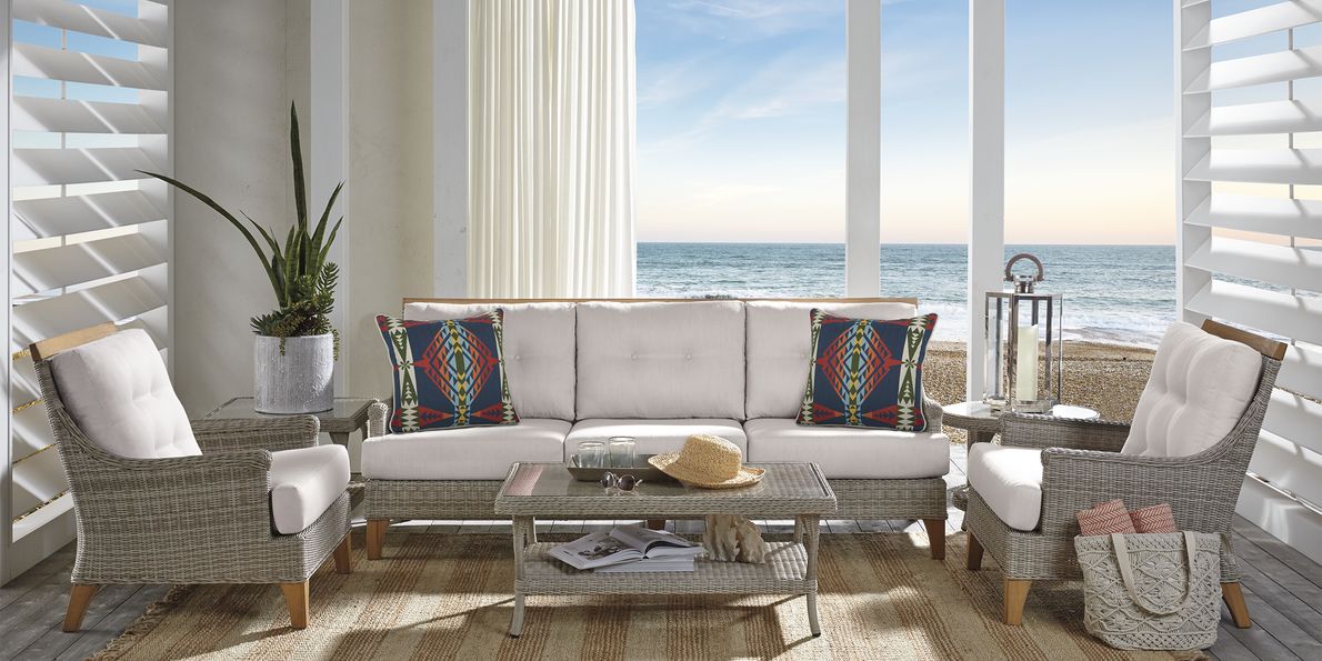 Cindy Crawford Home Hamptons Cove Gray 4 Pc Outdoor Seating Set with Rollo Linen Cushions